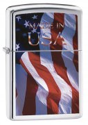 Zippo American Flag Lighters Brushed Chrome Made in USA