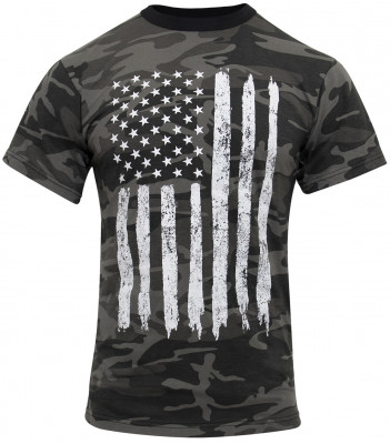 Футболка черный камуфляж с белым флагом США Rothco Camo US Flag T-Shirt Black Camo 10546, фото