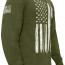 Оливковая футболка с длинным рукавом и флагом США Rothco US Flag Long Sleeve T-Shirt Olive Drab 10331 - состаренный белый американский флаг на передней стороне и на правом рукаве футболки