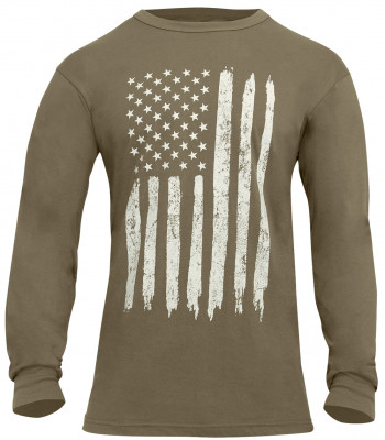 Койотовая футболка с длинным рукавом и флагом США Rothco US Flag Long Sleeve T-Shirt Coyote Brown 10361, фото