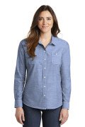 Port Authority® Ladies Slub Chambray Shirt Light Blue