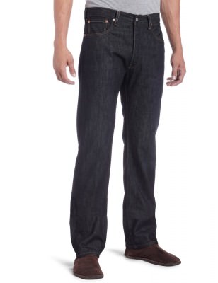 Черные с потертостями классические, предварительно стиранные, оригинальные мужские джинсы Levis (Левис) 501 Original Fit Jean / Iconic Black, фото