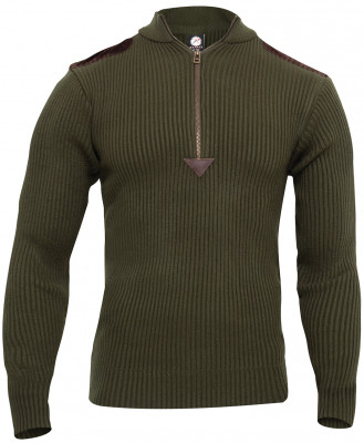 Винтажный оливковый свитер Rothco Quarter Zip Acrylic Commando Sweater Olive Drab 3370, фото