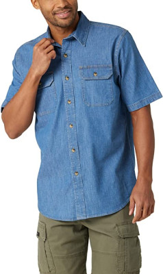 Рубашка красная с коротким рукавом Wrangler Authentics Men's Short Sleeve Classic Woven Shirt Mid Wash, фото