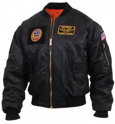 Куртка бомбер черная с нашивками Rothco MA-1 Flight Jacket with Patches Black 7250, фото