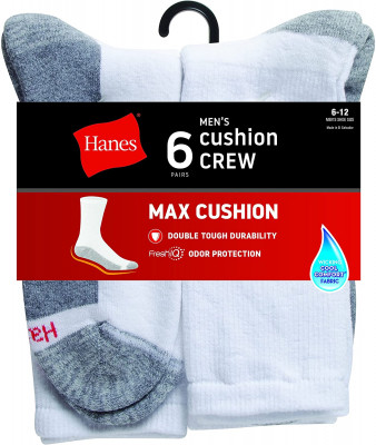 Американские белые высокие носки Hanes FreshIQ Max Cushion Crew Socks White 6 pcs, фото