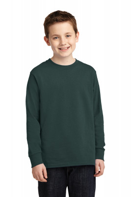Детская темно-зеленая американская хлопковая футболка с длинным рукавом Port & Company® Youth Long Sleeve Core Cotton Tee Dark Green, фото