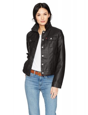 Женская куртка трекер с искуственной кожи Levi's Women's Classic Faux Leather Trucker Jacket Black, фото