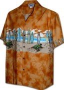 Pacific Legend Men's Border Hawaiian Shirts - 440-3749 Orange