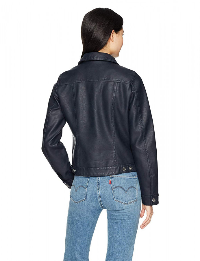 Levi's faux leather trucker jacket womens discount