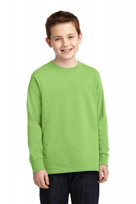 Детская лаймовая американская хлопковая футболка с длинным рукавом Port & Company® Youth Long Sleeve Core Cotton Tee Lime, фото