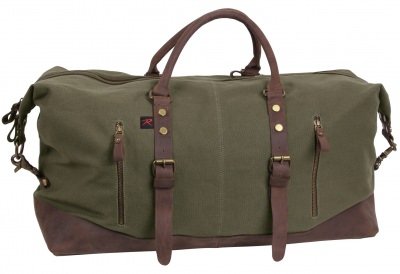 Сумка винтажная оливковая с кожаными ручками Rothco Extended Weekender Bag 90889, фото