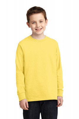 Детская желтая американская хлопковая футболка с длинным рукавом Port & Company® Youth Long Sleeve Core Cotton Tee Yellow, фото