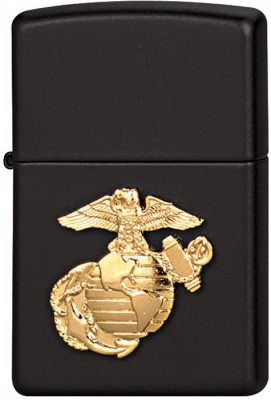 Черная зажигалка Зиппо гербом Корпуса Морской Пехоты США Zippo® Lighter Black w/ USMC Crest, фото