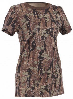Женская миллитари удлиненная футболка в цвете охотничий камуфляж Rothco Womens Long Length Camo T-Shirt Smokey Branch™ Camo, фото