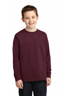 Детская бордовая американская хлопковая футболка с длинным рукавом Port & Company® Youth Long Sleeve Core Cotton Tee Maroon, фото