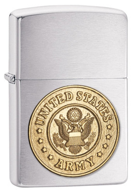 Зажигалка Zippo хромированная с логотипом армии США, фото