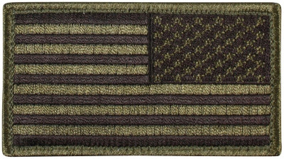 Зеркальная оливковая приглушенная нашивка флаг США на термооснове Rothco U.S. Flag Patch - Subdued Olive Drab / Reverse (77 x 51 мм) 17788, фото