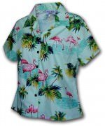 Pacific Legend Island Flamingo Ladies Hawaiian Shirt - 348-3416 Sage