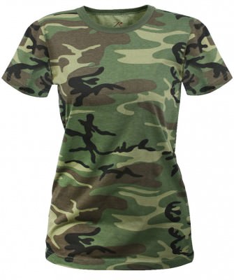 Женская футболка с коротким рукавом лесной камуфляж Rothco Womens Long Length Camo T-Shirt Woodland Camo 5678, фото