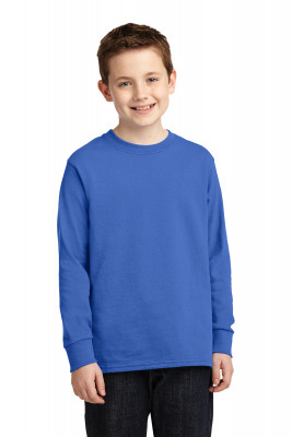 Детская синяя американская хлопковая футболка с длинным рукавом Port & Company® Youth Long Sleeve Core Cotton Tee Royal, фото